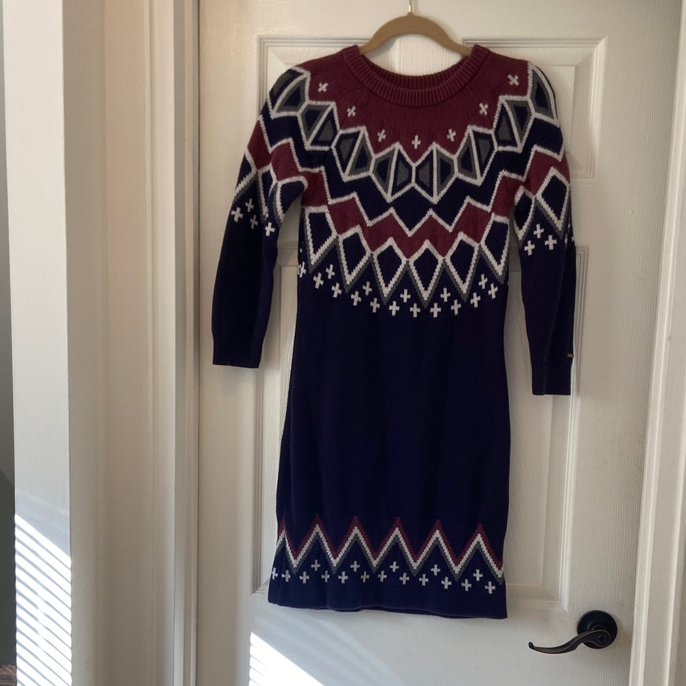 Tommy Hilfiger Maroon and Navy Knit Sweater Dress